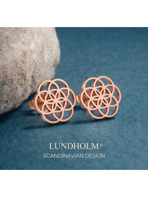Lundholm Lundholm Oorknopjes Dames Bloem des Levens Rose goudkleurig – Premium Stainless Steel Jewellery - Rose Goud Cadeau Vrouw - My Pia Serie - Flower of Life Oorbellen Goudkleurig – Perfect Cadeau voor Vrouw