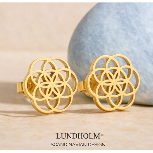 Lundholm Lundholm Oorknopjes Dames Bloem des Levens Rose goudkleurig – Premium Stainless Steel Jewellery - Rose Goud Cadeau Vrouw - My Pia Serie - Flower of Life Oorbellen Goudkleurig – Perfect Cadeau voor Vrouw