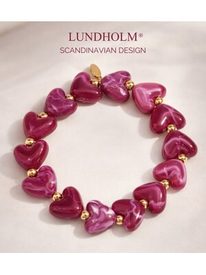 Lundholm Lundholm Luxe Kralen Armband Dames Hartjes – Premium Stainless Steel Jewellery Armband Dames Paars – Elastische Kralenarmband met Acryl Hartjes – My Jada Serie -Luxe Cadeau voor Haar – Inclusief Luxe Geschenkverpakking