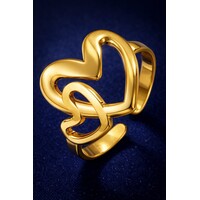 Lundholm Luxe Ring Dames Gold Plated - Premium Stainless Steel - Verstelbare Ring - Cadeau voor Vrouw - Nybro Serie - Scandinavisch Design