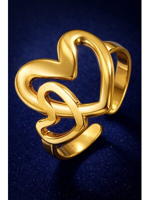 Lundholm Lundholm Luxe Ring Dames Gold Plated - Premium Stainless Steel - Verstelbare Ring - Cadeau voor Vrouw - Nybro Serie - Scandinavisch Design