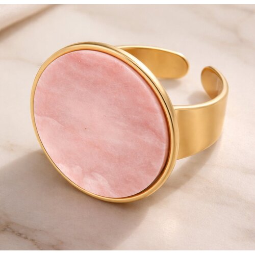 Lundholm Lundholm luxe Ring Dames Goud Kleurig met Natuur Steen - Verstelbare Ring One Size - Verstelbare Cuff Ring met Grote Natuursteen – Gold Plated PVD Amee Serie