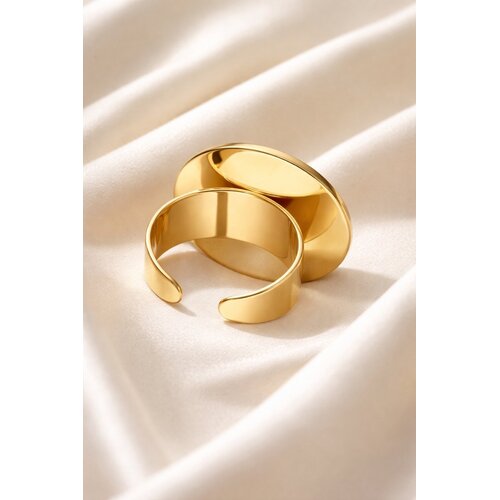 Lundholm Lundholm luxe Ring Dames Goud Kleurig met Natuur Steen - Verstelbare Ring One Size - Verstelbare Cuff Ring met Grote Natuursteen – Gold Plated PVD Amee Serie