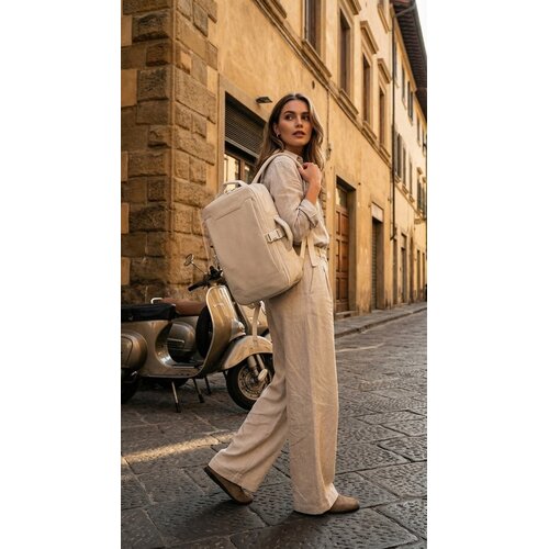 Lundholm Lundholm Rugzak Underseater 40x30x20 - Rugtas Travel Laptoptas 15.6 inch met TSA slot - Reizen Handbagage Koffer als Rugtas - Maximale Inhoud - Cabin Approved - Scandinavisch Design Beige