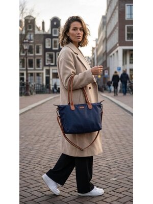 Lundholm Lundholm Shopper Dames Handtas dames Tote Bag Donkerblauw - Shopper dames met rits - vrouwen cadeautjes - | Scandinavisch Design - Danviken Serie - Blauw
