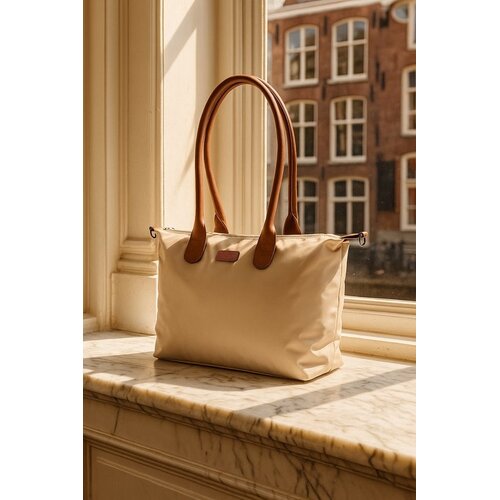 Lundholm Lundholm Shopper Dames Handtas dames Tote Bag Beige Champagne - Shopper dames met rits - vrouwen cadeautjes - | Scandinavisch Design - Danviken Serie - Beige