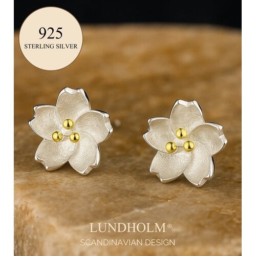 Lundholm Lundholm 925 Sterling Zilver Luxe Oorbellen Dames - Zilveren Oorstekers Bloem - Elvra Serie - Vrouwen Cadeautjes - Scandinavisch Design