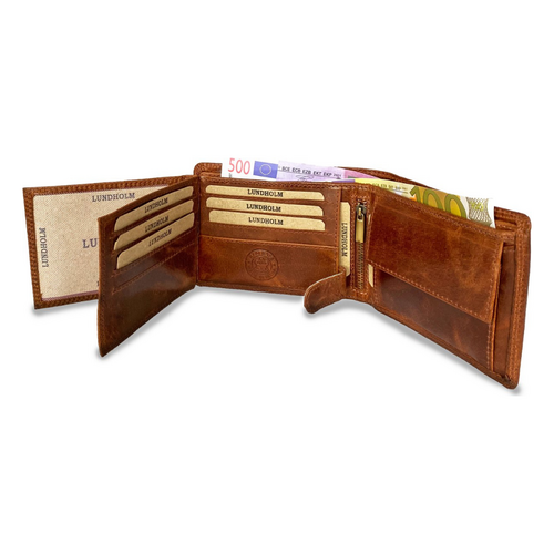 Lundholm Lundholm leren heren portemonnee heren leer cognac - Uppsala serie - compact model - RFID anti skim