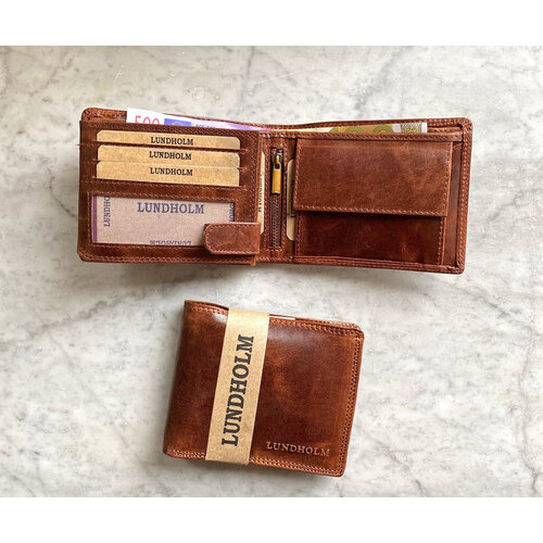 Lundholm Lundholm leren heren portemonnee heren leer cognac - Uppsala serie - compact model - RFID anti skim