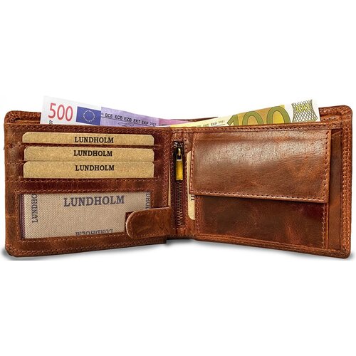 Lundholm Lundholm leren heren portemonnee heren leer cognac - Uppsala serie - compact model - RFID anti skim