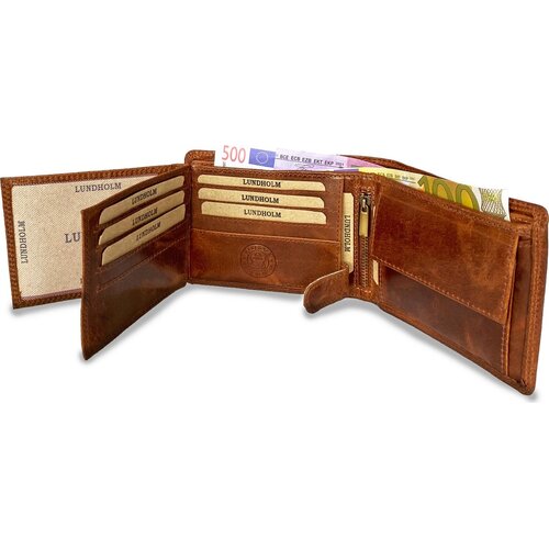 Lundholm Lundholm leren heren portemonnee heren leer cognac - Uppsala serie - compact model - RFID anti skim