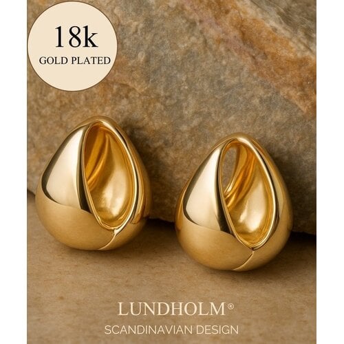 Lundholm Lundholm Luxe Oorbellen Dames Goudkleurig Jewellery – Premium Stainless Steel Gold Plated - Vrouwen Cadeautjes Cadeau Sieraad – Chunky Oorringen (1.8cm) – My Elea Serie – Vrouwen Cadeautjes - Perfect Cadeau voor Vrouw