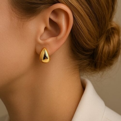 Lundholm Lundholm Luxe Oorbellen Dames Goudkleurig Jewellery – Premium Stainless Steel Gold Plated - Vrouwen Cadeautjes Cadeau Sieraad – Chunky Oorringen (1.8cm) – My Elea Serie – Vrouwen Cadeautjes - Perfect Cadeau voor Vrouw