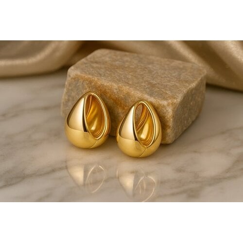 Lundholm Lundholm Luxe Oorbellen Dames Goudkleurig Jewellery – Premium Stainless Steel Gold Plated - Vrouwen Cadeautjes Cadeau Sieraad – Chunky Oorringen (1.8cm) – My Elea Serie – Vrouwen Cadeautjes - Perfect Cadeau voor Vrouw