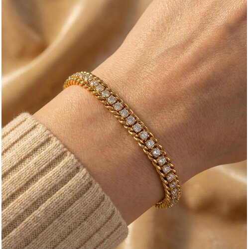 Lundholm Lundholm Iza Armband Dames Goud Kleurig – Premium Stainless Steel 2.5 Micron PVD Gold Plated – Goudkleurige Schakel Armband met Zirkonia Steentjes – 17 + 5 cm – 6 mm – Scandinavisch Design