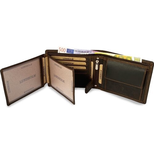 Lundholm Lundholm Leren portemonnee heren leer portefeuille heren - cadeau voor man mannen cadeautjes heren portemonnee Heren RFID Billfold Bruin