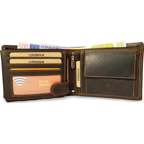 Lundholm Lundholm Leren portemonnee heren leer portefeuille heren - cadeau voor man mannen cadeautjes heren portemonnee Heren RFID Billfold Bruin