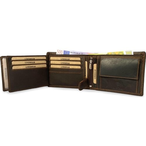 Lundholm Lundholm Leren portemonnee heren leer portefeuille heren - cadeau voor man mannen cadeautjes heren portemonnee Heren RFID Billfold Bruin