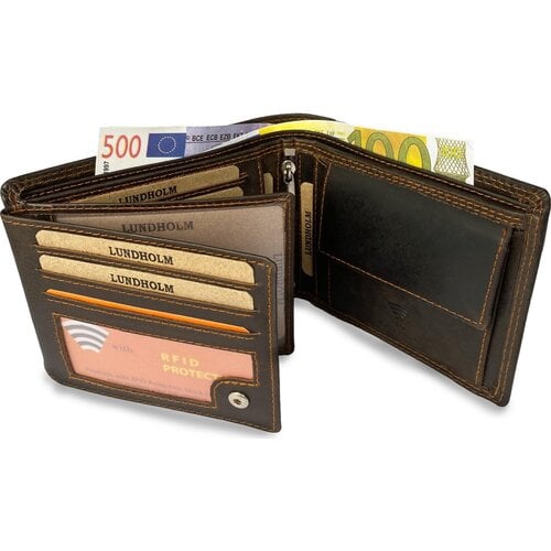 Lundholm Lundholm Leren portemonnee heren leer portefeuille heren - cadeau voor man mannen cadeautjes heren portemonnee Heren RFID Billfold Bruin