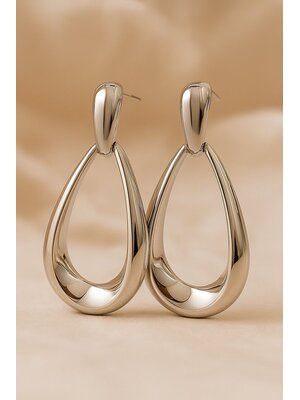 Lundholm Lundholm Luxe Oorbellen Dames Statement Zilverkleurig Jewellery - grote oorbellen dames Premium Stainless Steel zilveren oorringen dames - Waterdruppel (4.4 x 2.4 cm) - Classy & Tijdloos - My Avela Serie - Cadeau voor haar - uitermate geschikt om cadeau t