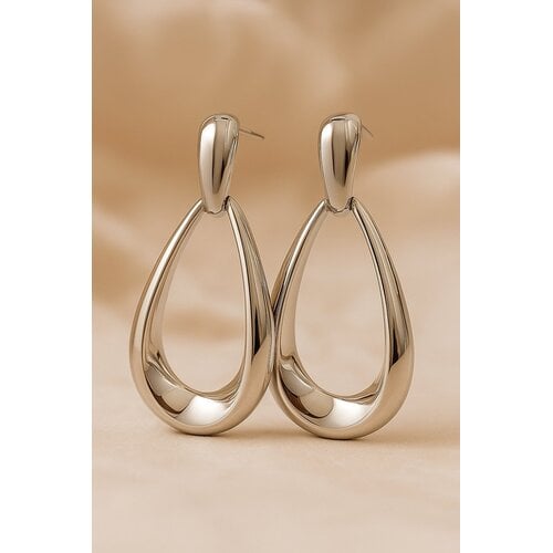 Lundholm Lundholm Luxe Oorbellen Dames Statement Zilverkleurig Jewellery - grote oorbellen dames Premium Stainless Steel zilveren oorringen dames - Waterdruppel (4.4 x 2.4 cm) - Classy & Tijdloos - My Avela Serie - Cadeau voor haar - uitermate geschikt om cadeau t