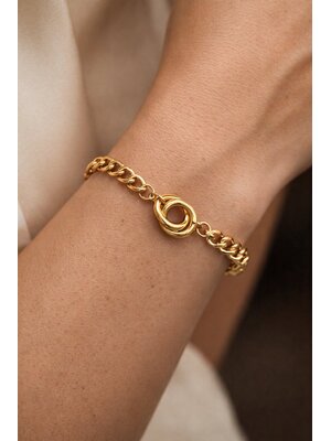 Lundholm Lundholm Armband Dames Goud kleurig Schakelarmband – Premium Stainless Steel Jewellery Gold Plated – Gouden Armband met Verbonden Ringen (16 + 4 cm) - My Tilda Serie - uitermate geschikt om cadeau te geven – Cadeau voor Haar