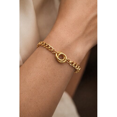 Lundholm Lundholm Armband Dames Goud kleurig Schakelarmband – Premium Stainless Steel Jewellery Gold Plated – Gouden Armband met Verbonden Ringen (16 + 4 cm) - My Tilda Serie - uitermate geschikt om cadeau te geven – Cadeau voor Haar