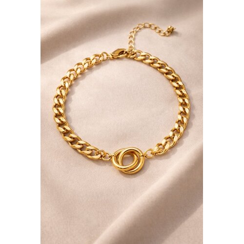 Lundholm Lundholm Armband Dames Goud kleurig Schakelarmband – Premium Stainless Steel Jewellery Gold Plated – Gouden Armband met Verbonden Ringen (16 + 4 cm) - My Tilda Serie - uitermate geschikt om cadeau te geven – Cadeau voor Haar