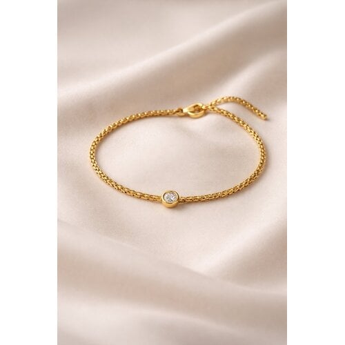 Lundholm Lundholm Luxe Premium Stainless Steel Jewellery Gold Plated Goud kleurige Armband Dames Minimalistisch met Zirkonia - Vrouwen Cadeautjes tip afscheid bedankt cadeau Moederdag cadeautjes My Anah Serie - Scandinavisch Design