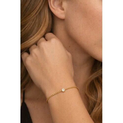 Lundholm Lundholm Luxe Premium Stainless Steel Jewellery Gold Plated Goud kleurige Armband Dames Minimalistisch met Zirkonia - Vrouwen Cadeautjes tip afscheid bedankt cadeau Moederdag cadeautjes My Anah Serie - Scandinavisch Design