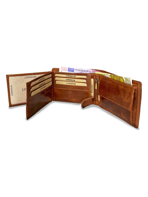 Lundholm Lundholm leren heren portemonnee heren leer cognac - Uppsala serie - compact model - RFID anti skim