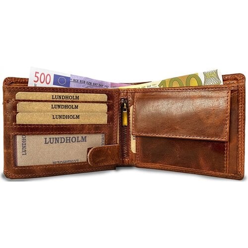 Lundholm Lundholm leren heren portemonnee heren leer cognac - Uppsala serie - compact model - RFID anti skim
