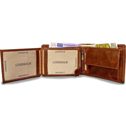 Lundholm Lundholm leren heren portemonnee heren leer cognac - Uppsala serie - compact model - RFID anti skim