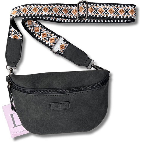 Lundholm Lundholm heuptasje dames zwart met tassenriem festival tasje dames - heuptas dames met brede riem  - Scandinavisch design | Heby serie
