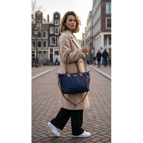 Lundholm Lundholm Shopper Dames Handtas dames Tote Bag Donkerblauw - Shopper dames met rits - vrouwen cadeautjes - | Scandinavisch Design - Danviken Serie - Blauw