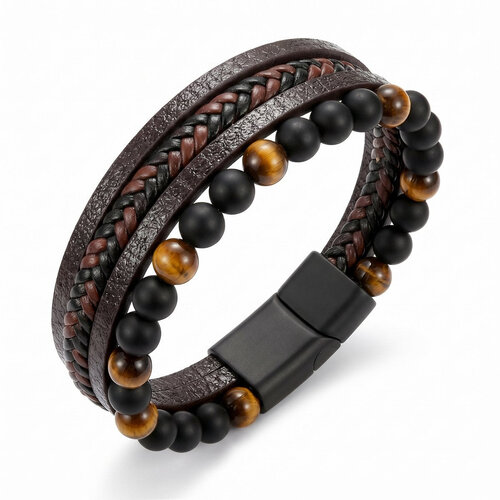 Lundholm Lundholm Björn Armband Heren – Luxe Kunstleren Armband met Tijgeroog of Natuursteen Kralen – Gelaagde Heren Armband Zwart / Bruin / Blauw – 21 cm – Mannen Cadeautjes – Scandinavisch Design Lundholm Lundholm Björn Armband Heren – Luxe Kunstleren Armband met Tijgeroog of Natuursteen Kralen – Gelaagde Heren Armband Zwart / Bruin / Blauw – 21 cm – Mannen Cadeautjes – Scandinavisch Design