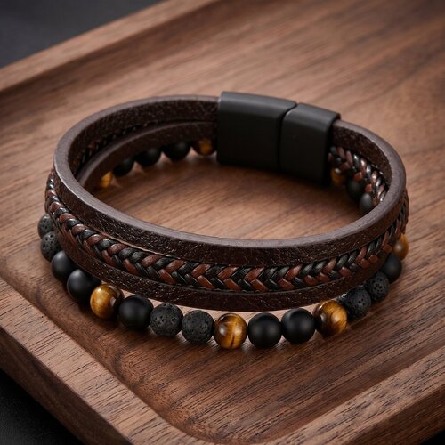 Lundholm Lundholm Björn Armband Heren – Luxe Kunstleren Armband met Tijgeroog of Natuursteen Kralen – Gelaagde Heren Armband Zwart / Bruin / Blauw – 21 cm – Mannen Cadeautjes – Scandinavisch Design Lundholm Lundholm Björn Armband Heren – Luxe Kunstleren Armband met Tijgeroog of Natuursteen Kralen – Gelaagde Heren Armband Zwart / Bruin / Blauw – 21 cm – Mannen Cadeautjes – Scandinavisch Design