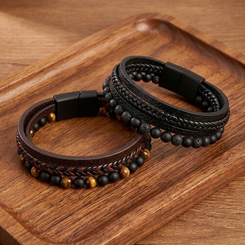 Lundholm Lundholm Björn Armband Heren – Luxe Kunstleren Armband met Tijgeroog of Natuursteen Kralen – Gelaagde Heren Armband Zwart / Bruin / Blauw – 21 cm – Mannen Cadeautjes – Scandinavisch Design Lundholm Lundholm Björn Armband Heren – Luxe Kunstleren Armband met Tijgeroog of Natuursteen Kralen – Gelaagde Heren Armband Zwart / Bruin / Blauw – 21 cm – Mannen Cadeautjes – Scandinavisch Design