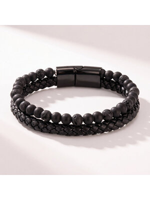Lundholm Arvid – Armband Heren – Kunstleer met Lavasteen – Zwart Lundholm Arvid – Armband Heren – Kunstleer met Lavasteen – Zwart