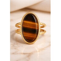 Sienna – Verstelbare Statement Ring met Natuursteen – Goudkleurig