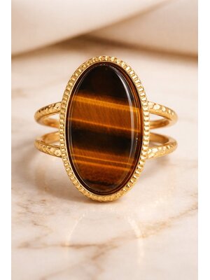 Lundholm Sienna – Verstelbare Statement Ring met Natuursteen – Goudkleurig Lundholm Sienna – Verstelbare Statement Ring met Natuursteen – Goudkleurig