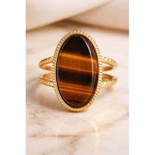 Lundholm Lundholm Sienna Statement Ring Dames Goudkleurig – Premium Stainless Steel Gold PVD Plated – Verstelbare Cuff Ring met Grote Natuursteen Tijgeroog / Groen / Blauw – One Size – Sienna Serie – Scandinavisch Design Lundholm Lundholm Sienna Statement Ring Dames Goudkleurig – Premium Stainless Steel Gold PVD Plated – Verstelbare Cuff Ring met Grote Natuursteen Tijgeroog / Groen / Blauw – One Size – Sienna Serie – Scandinavisch Design