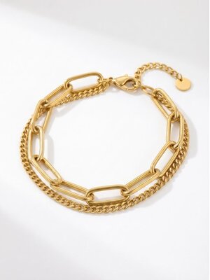 Lundholm Nicola – Dubbellaags Schakelarmband – Goudkleurig Lundholm Nicola – Dubbellaags Schakelarmband – Goudkleurig