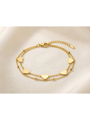 Lundholm Lisan – Armband met Hartjes en Balletjes – Goudkleurig Lundholm Lisan – Armband met Hartjes en Balletjes – Goudkleurig