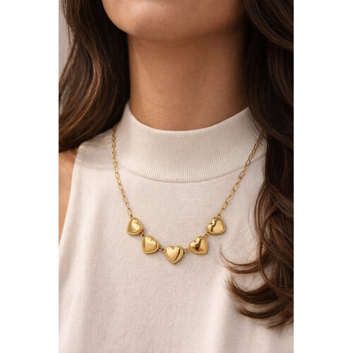 Lundholm Lundholm Lara Ketting Dames Goudkleurig met Hartjes – Premium Stainless Steel Jewellery Gold Plated – 40 cm + 5 cm – Lara Serie – Vrouwen Cadeautjes