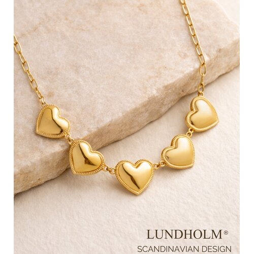 Lundholm Lundholm Lara Ketting Dames Goudkleurig met Hartjes – Premium Stainless Steel Jewellery Gold Plated – 40 cm + 5 cm – Lara Serie – Vrouwen Cadeautjes