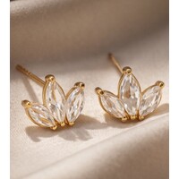 Elara – Lotus Cubic Zirconia Stud Earrings – Gold-Tone