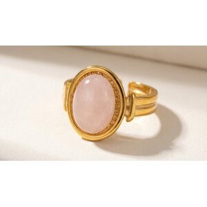 Lundholm Zoleste – Verstellbarer Statement-Ring mit Rosenquarz – Goldfarben