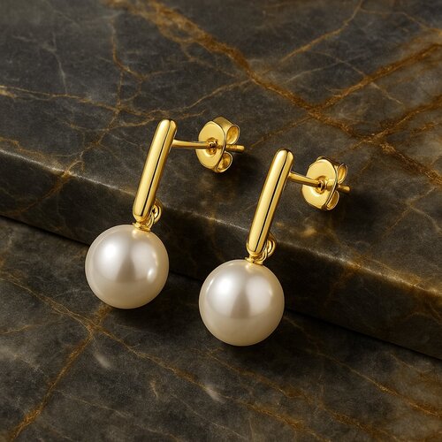Lundholm Nola – Pearl-Look Earrings for Women – Gold-Tone Lundholm Nola – Pearl-Look Earrings for Women – Gold-Tone