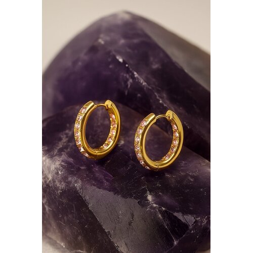 Lundholm Hoop Earrings with Pink Cubic Zirconia for Women – Gold-Tone